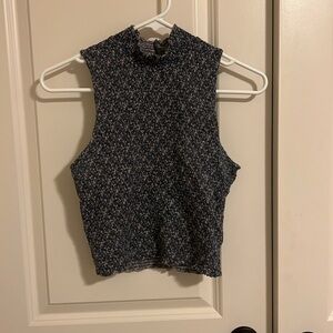 Nation LTD Navy Floral Smocked Mock Neck Crop Top